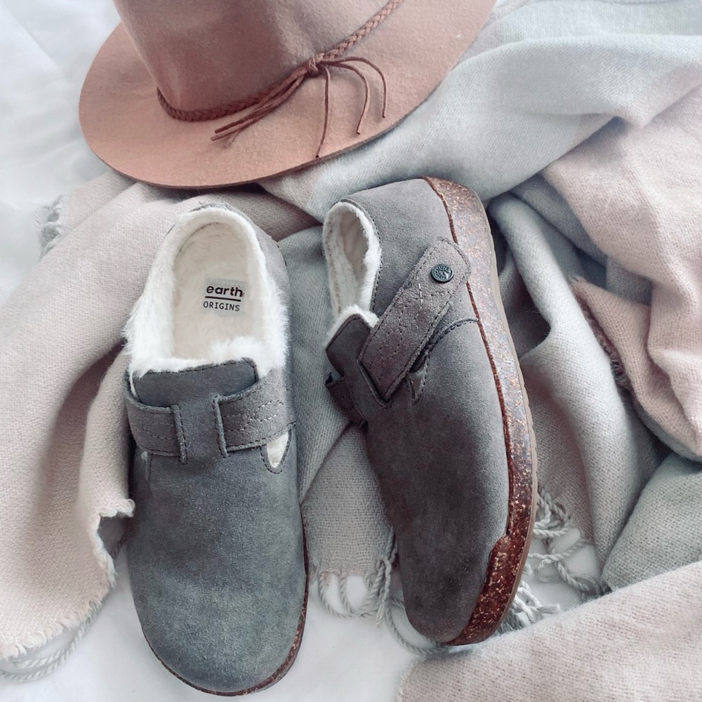Earth Origins Aurora Jade Faux Fur Lined Suede Slip On Clogs - Picture 4 of 13